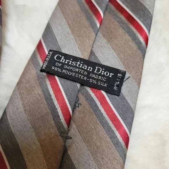Vintage Christian Dior Gray Striped Polyester Silk Neck Tie - Picture 2 of 6